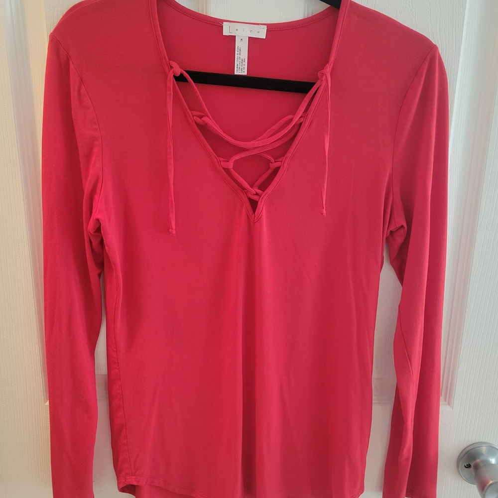 Leith Red Crisscross Long Sleeve Top